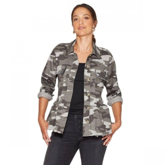 Knox Rose Jackets & Blazers - Knox Rose Green Camo Peplum Utility Jacket Size: Medium
